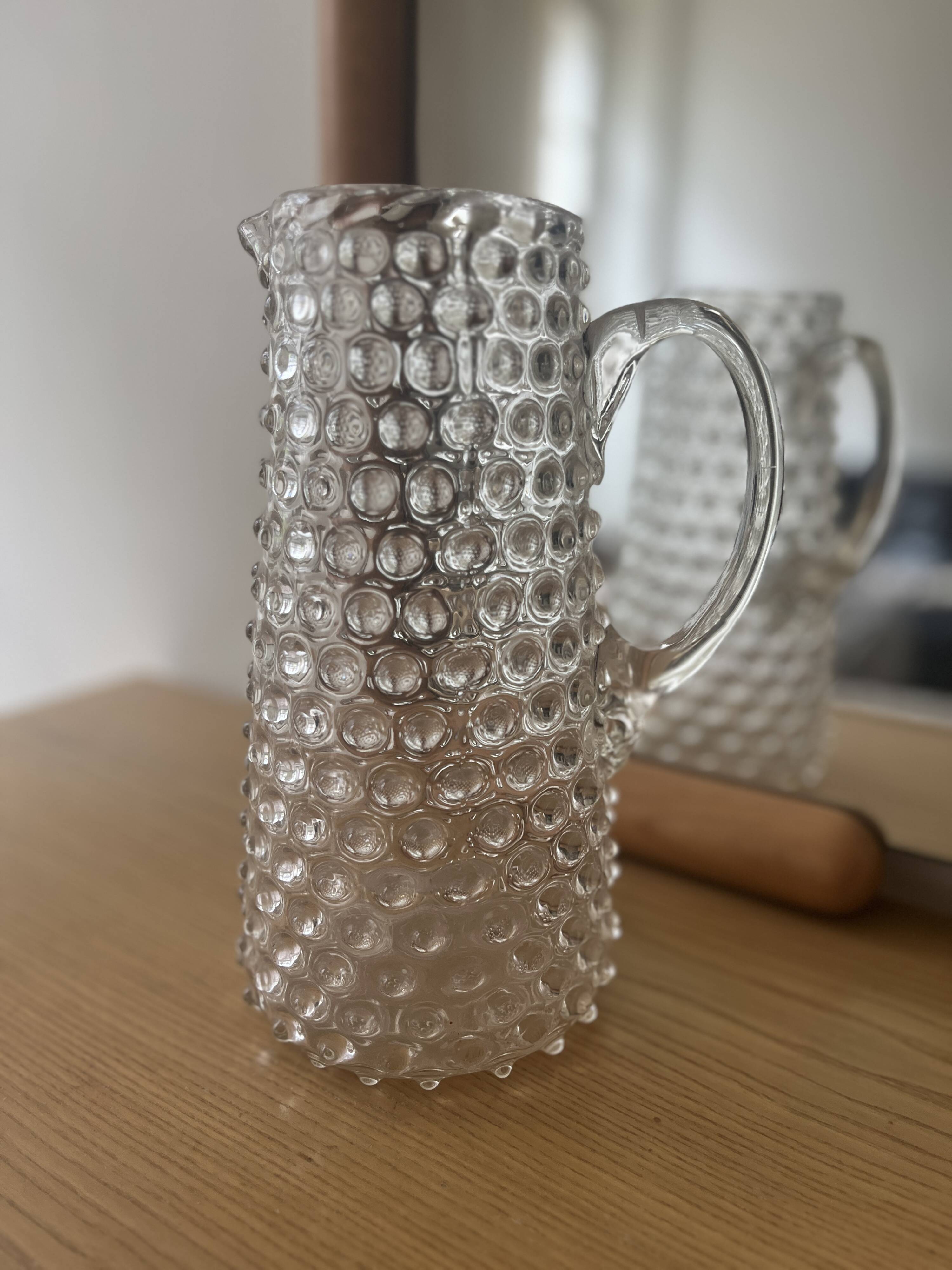 Vintage beaded and mouth-blown carafe or vase in rostrato glass, Italy 1930