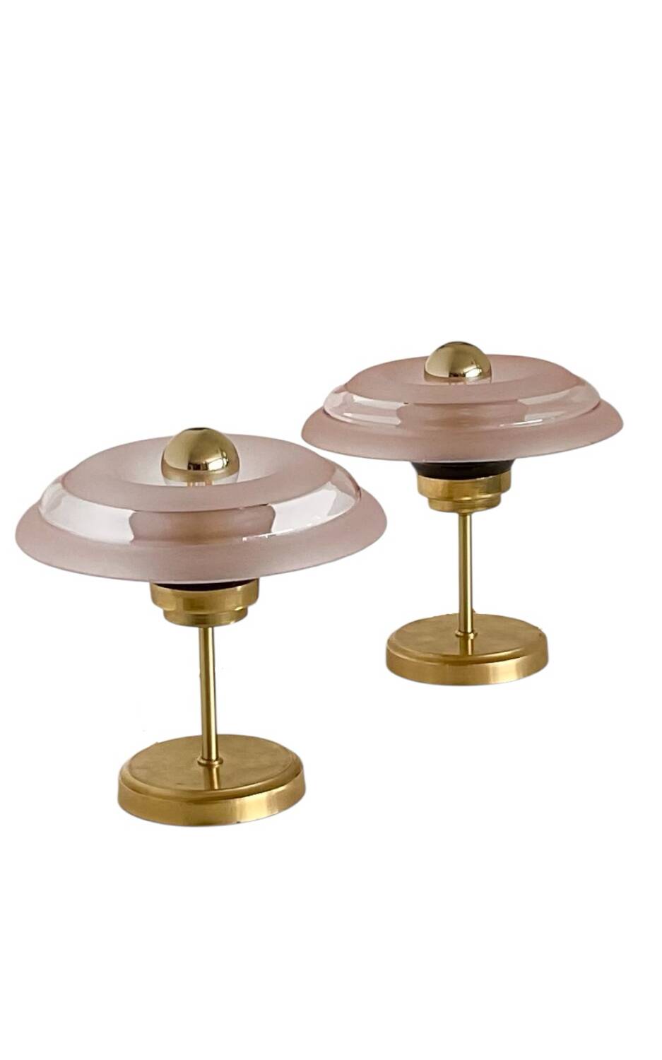 Pair of Art Deco bedside lamps in brass and etched glass