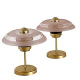 Pair of Art Deco bedside lamps in brass and etched glass