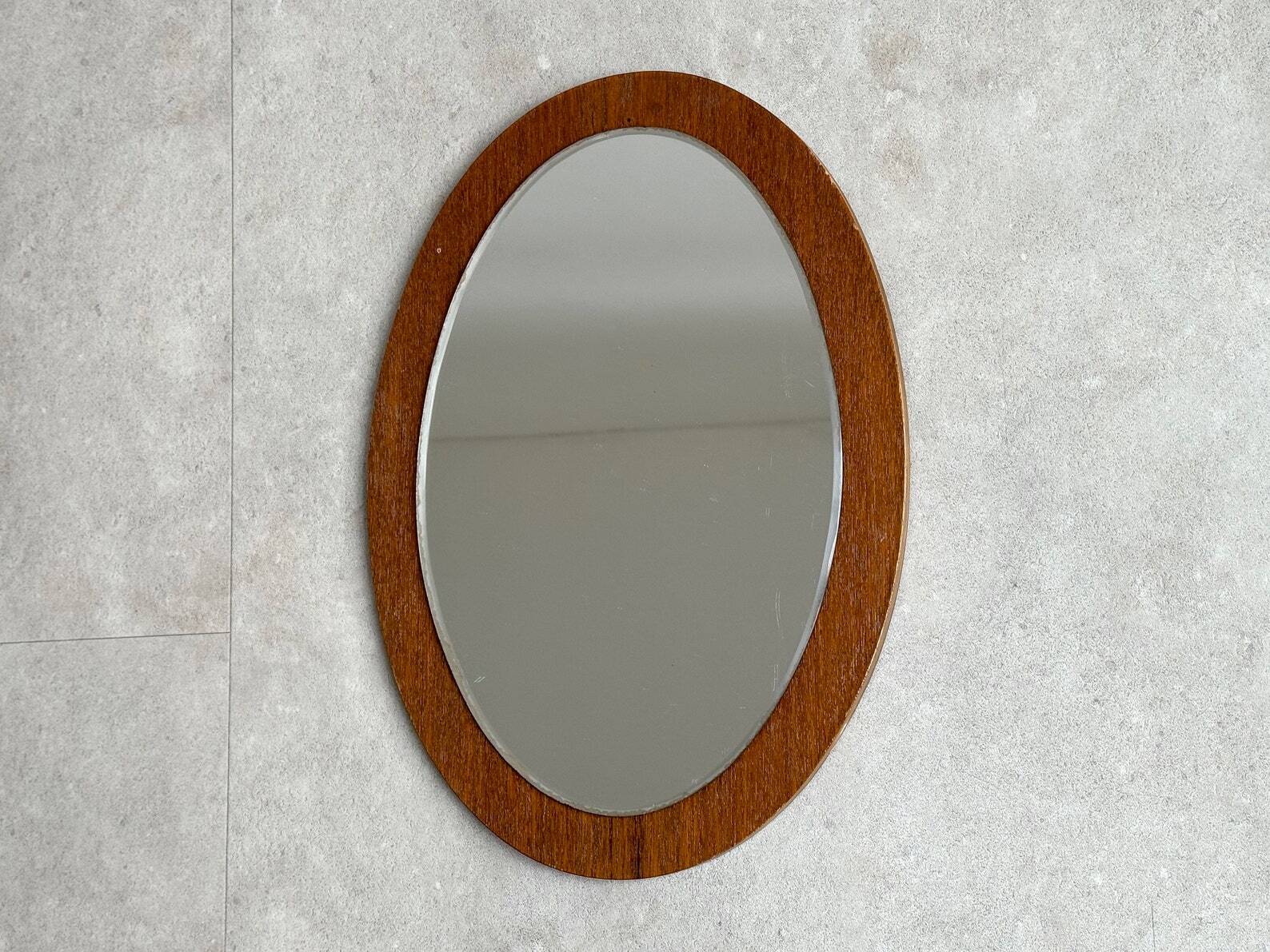 Mid Century teak oval wall mirror