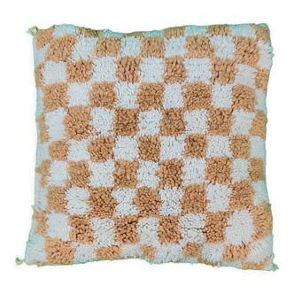 Coussin berbère échiquier beige Béni Ouarain