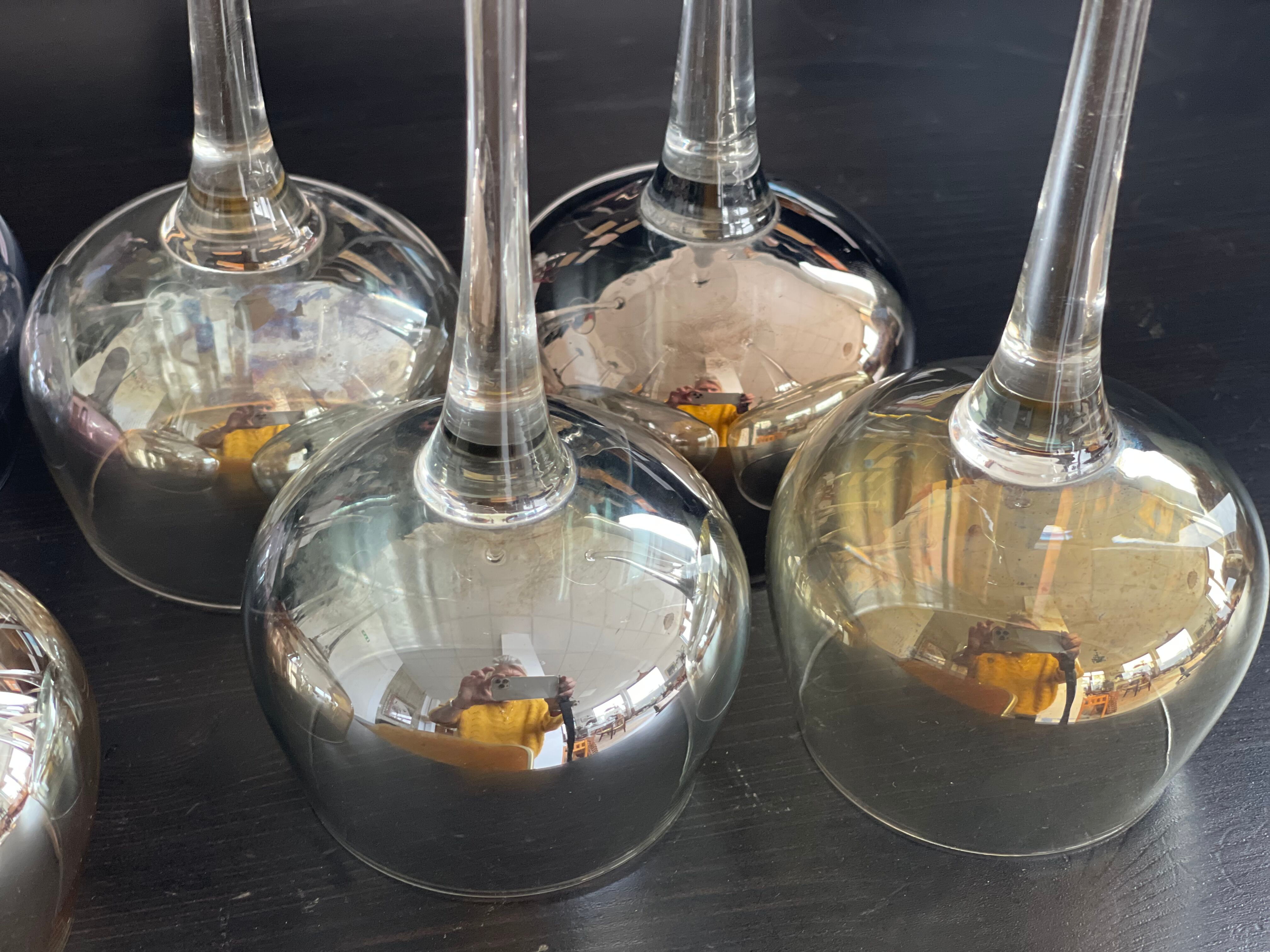 7 vintage iridescent foot glasses