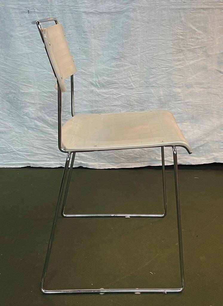 Set of 4 Italian Spilimbergo chairs in chromed steel and white plastic
