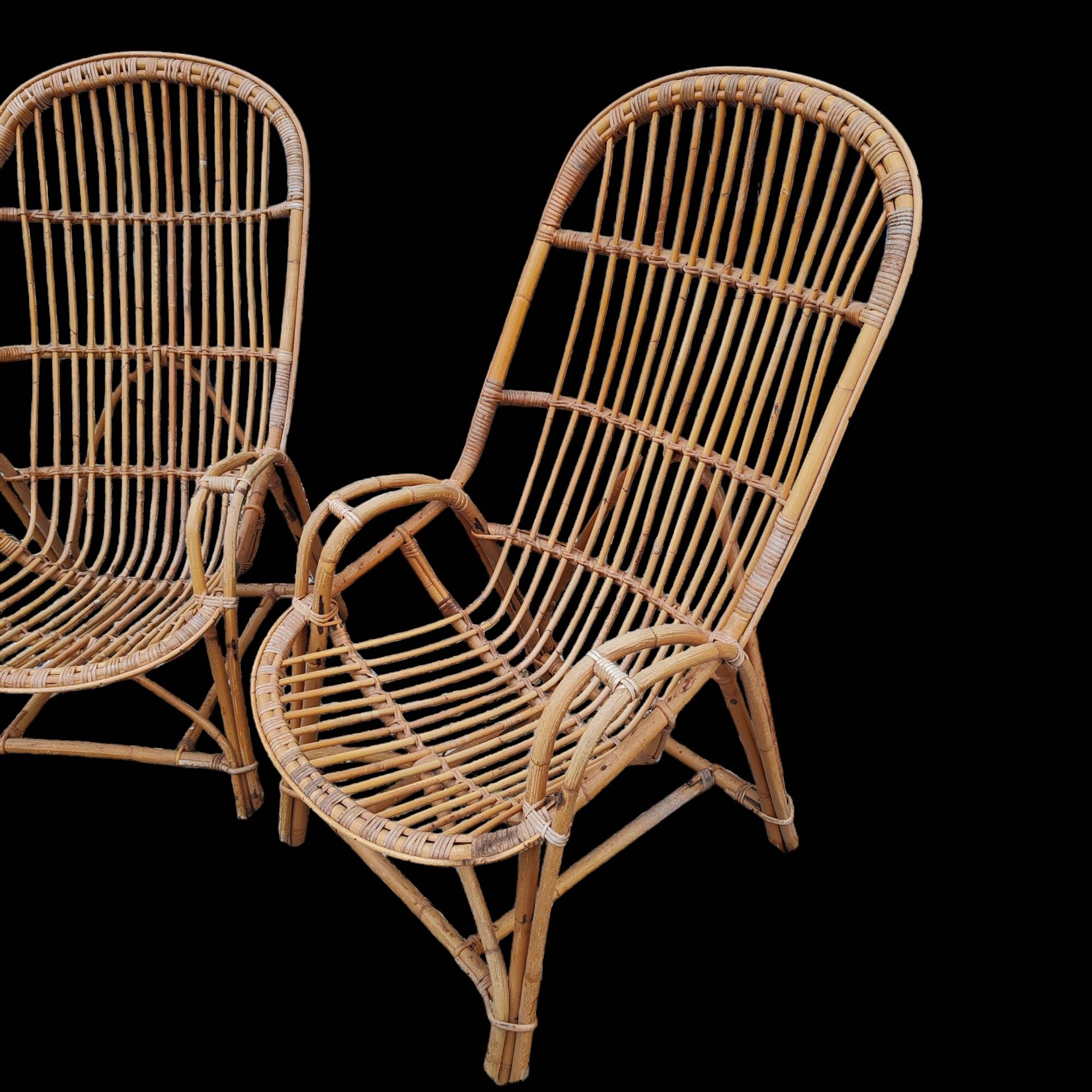 Large vintage rattan armchairs, 1960s