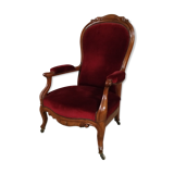 Walnut and velvet armchair