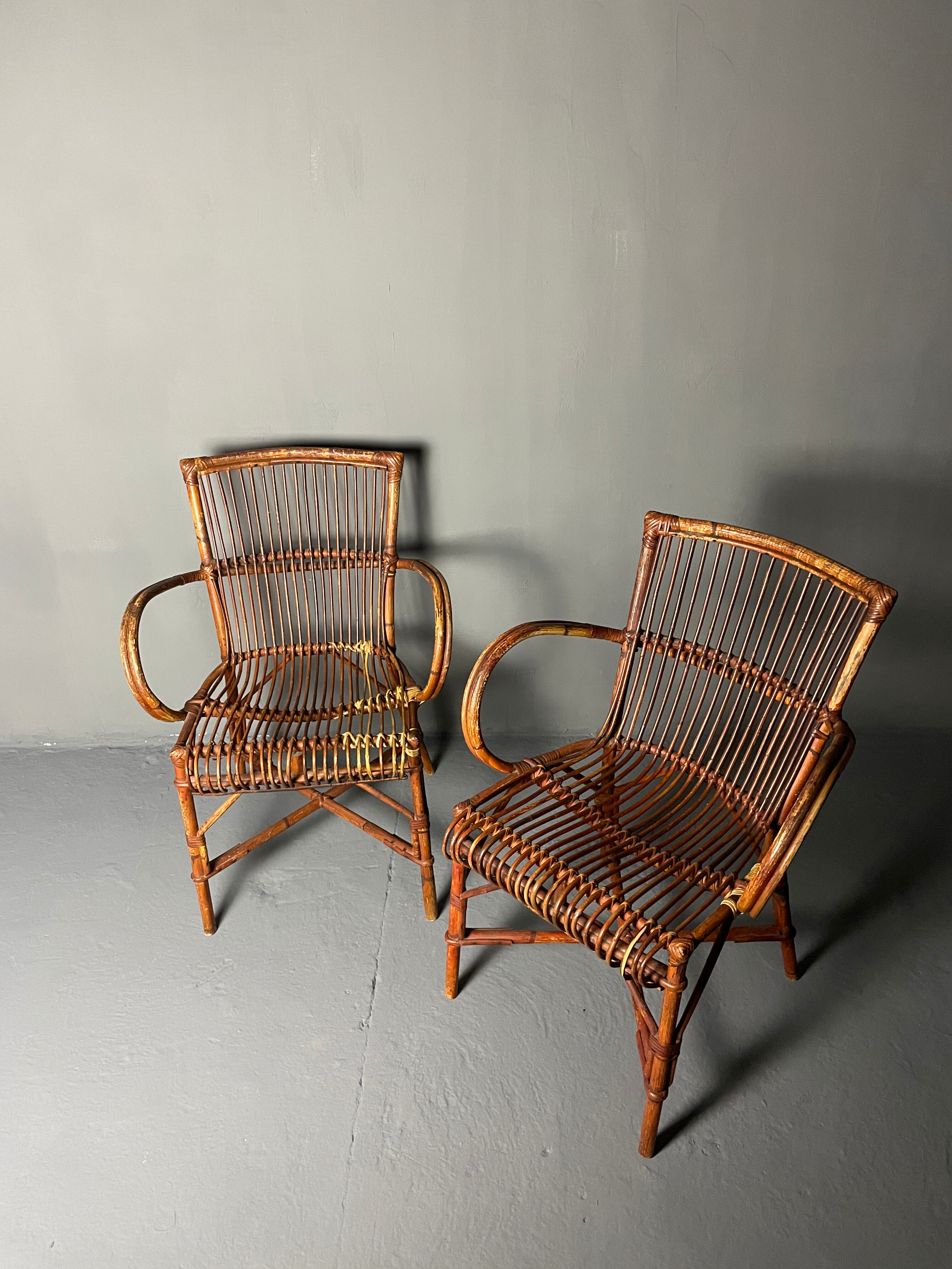 Paire de fauteuils en rotin 1930