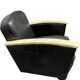 Pair of leather armchairs with marquetry armrests