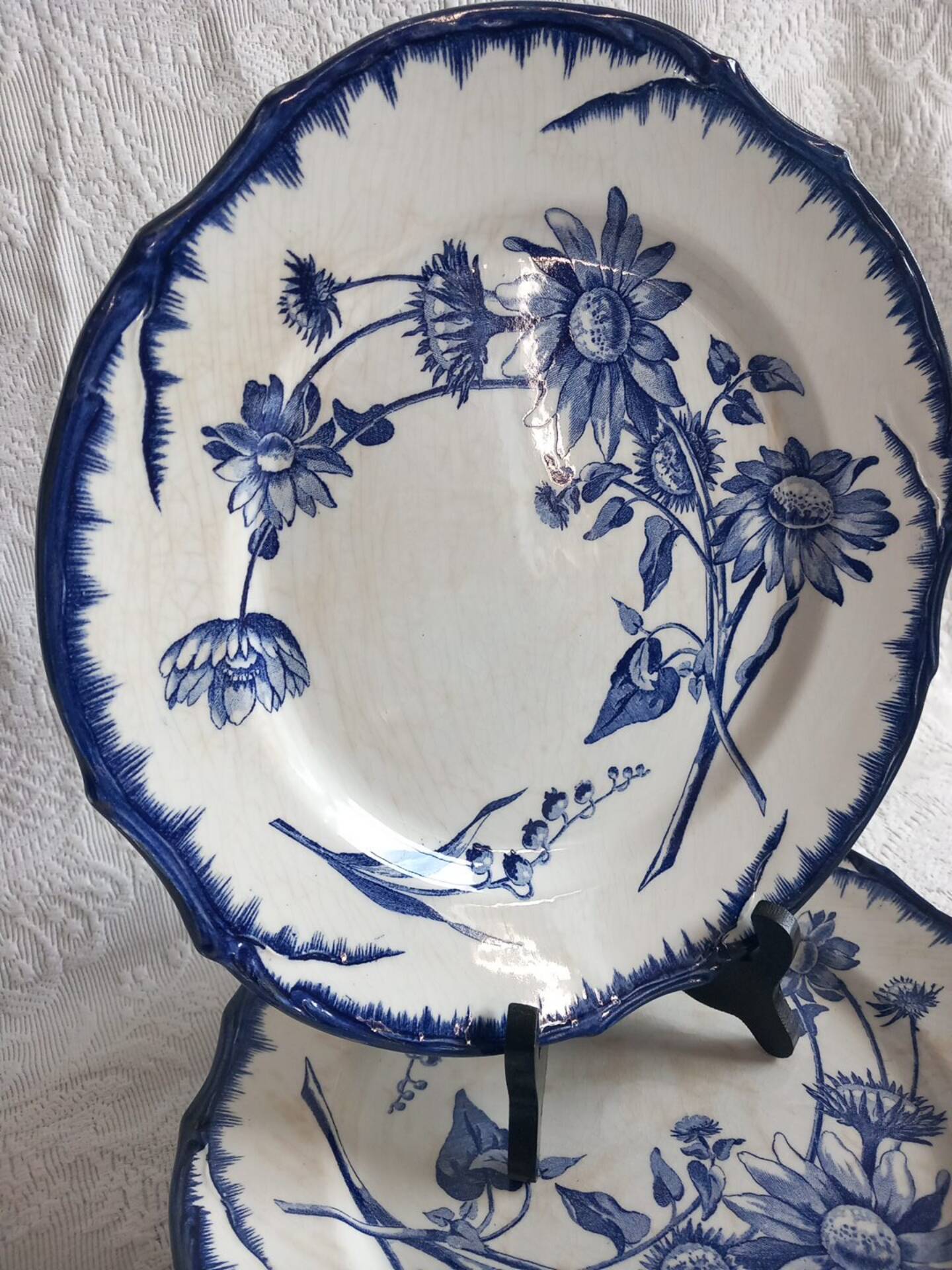 6 antique plates Creil & Montereau Sunflower model – 19th century