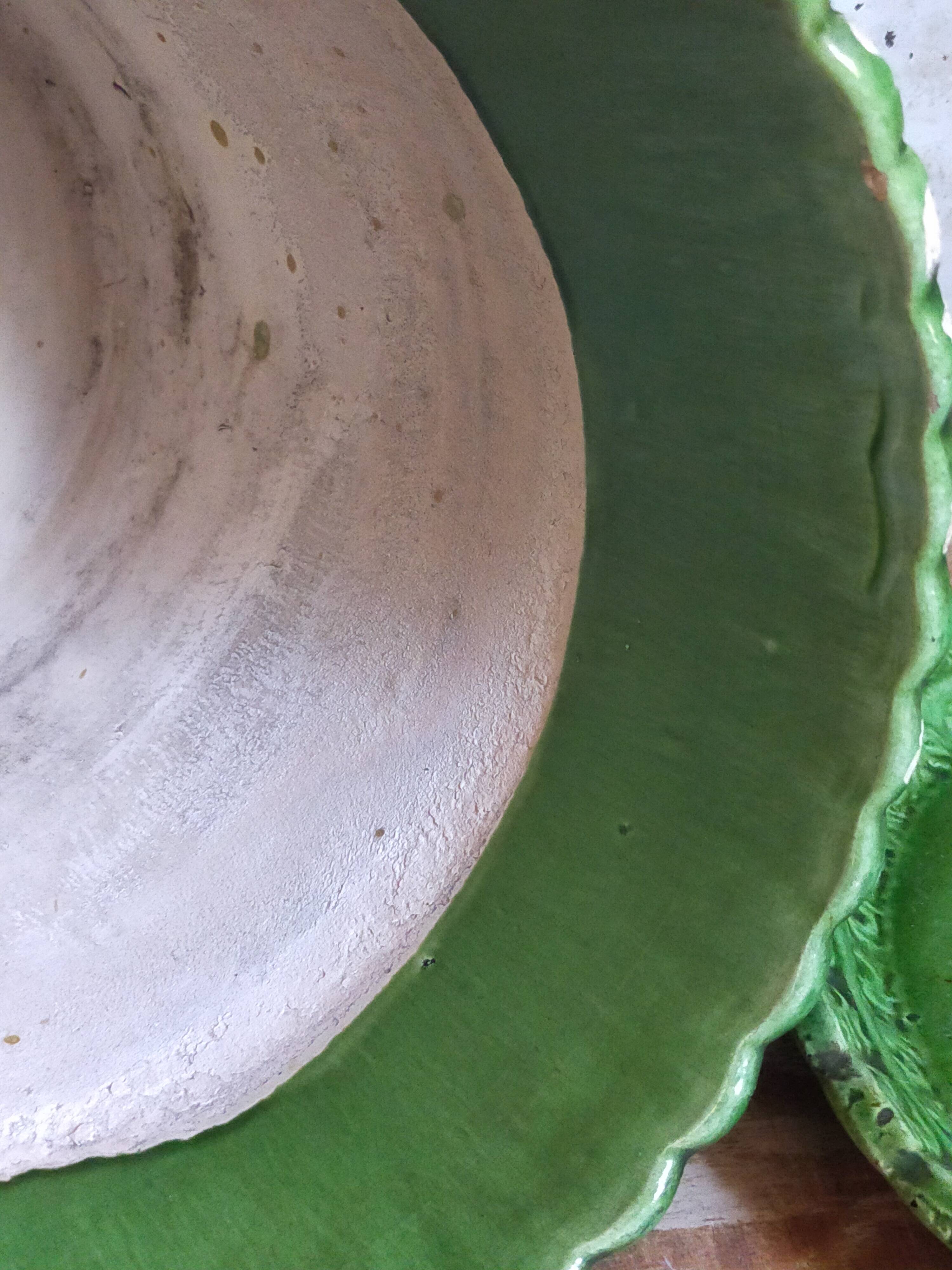 Flower pot and saucer in slip by G. De Bruyn 19th century
