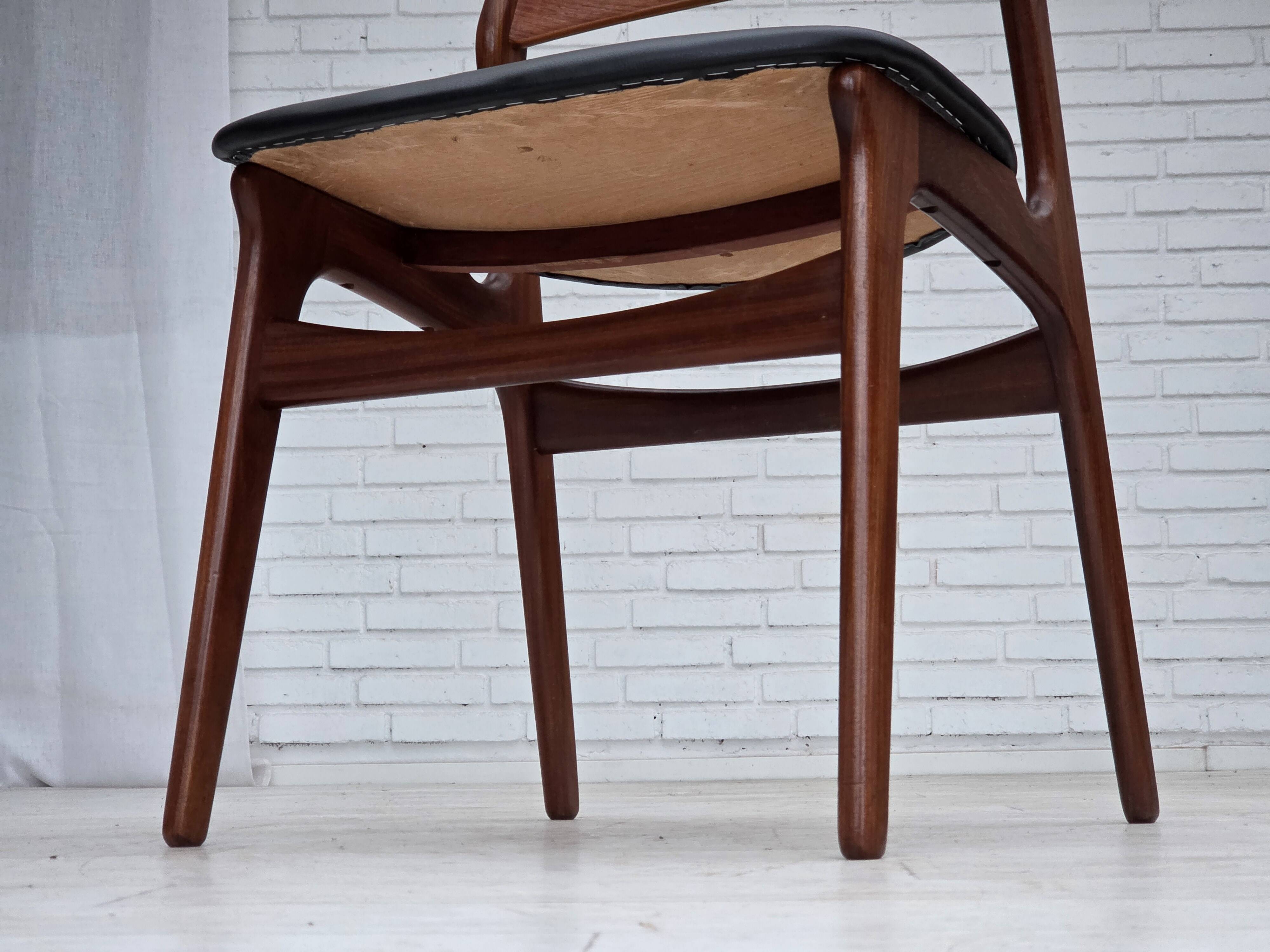 1960s, set of 4 reupholstered Danish dining chairs, design by Erik Buck.