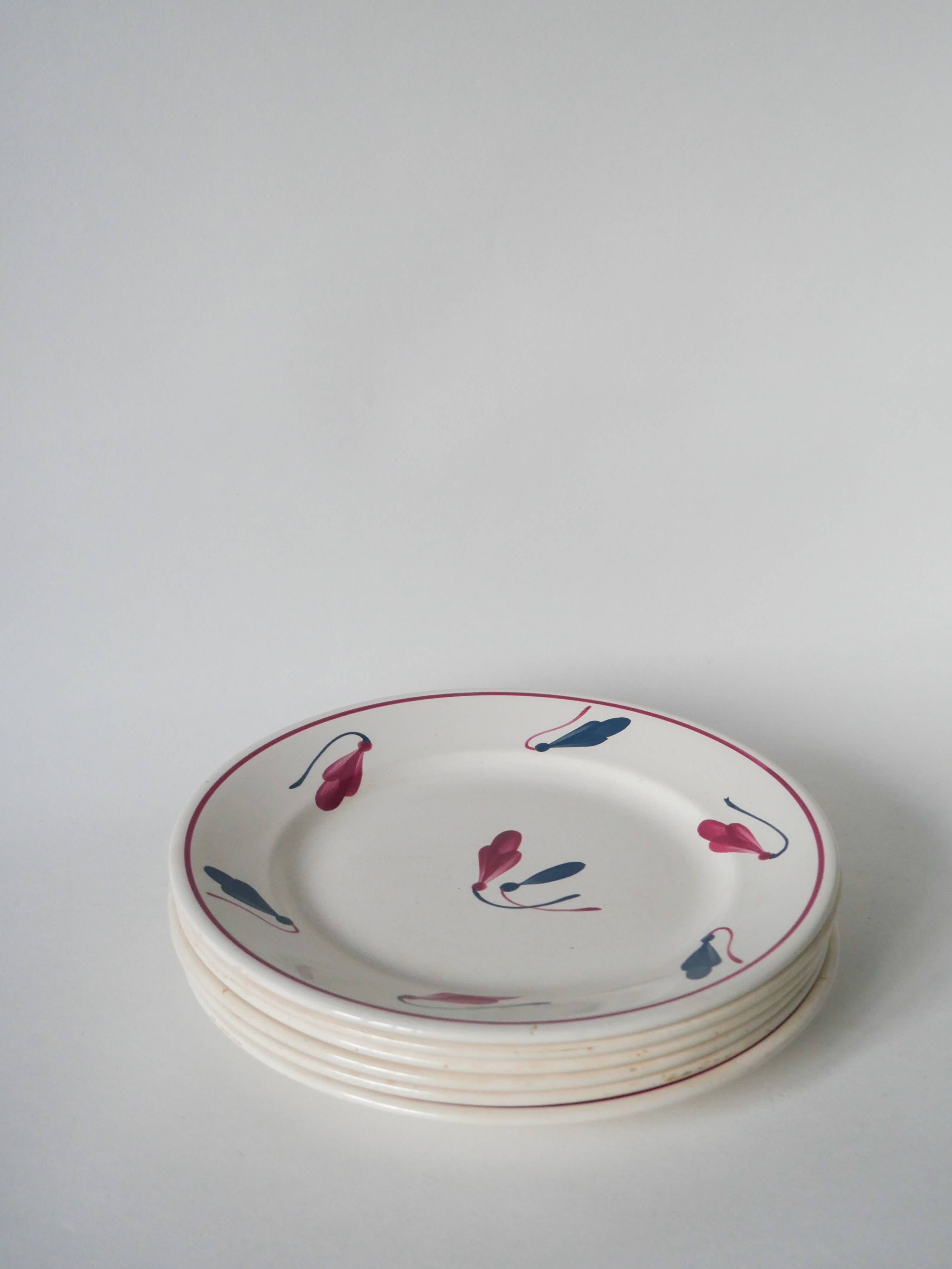 Set of 6 flat plates Givors model Perce-Neige 1950