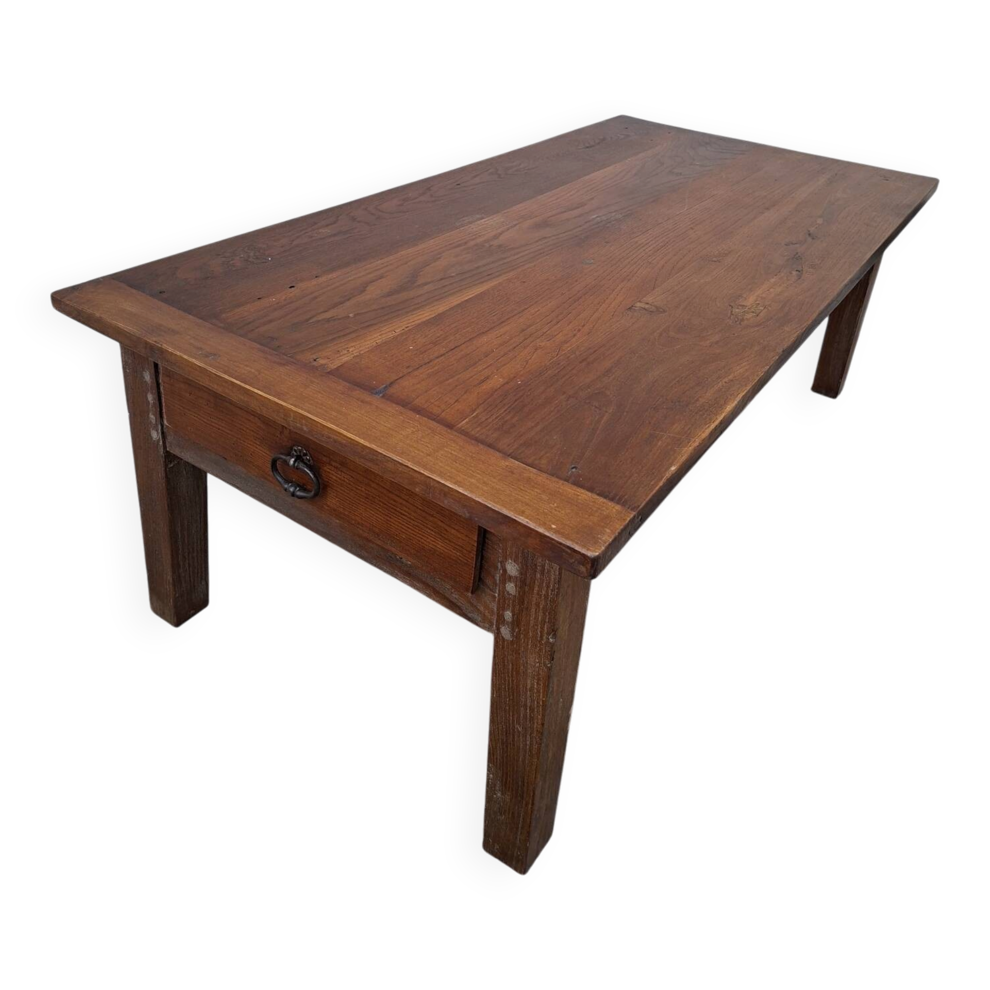 Table basse de ferme rustique ancienne un tiroir -1m42