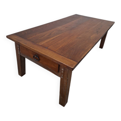 Table basse de ferme rustique ancienne un tiroir -1m42
