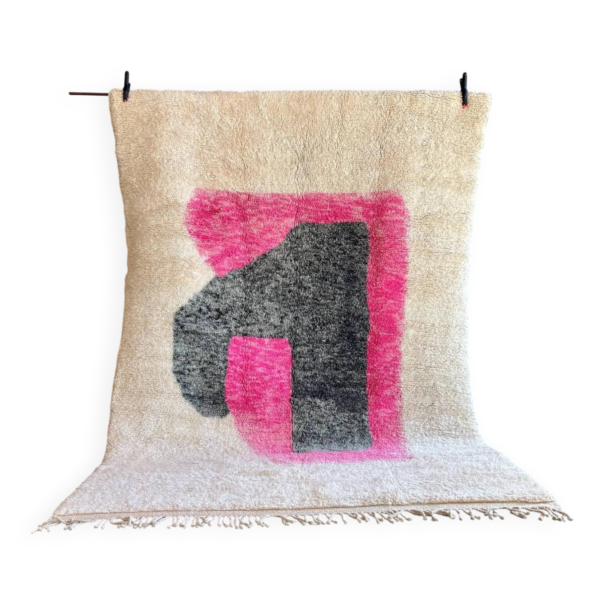 Moroccan Berber rug M’rirt in wool – 210 x 310 cm – Neon pink and gray