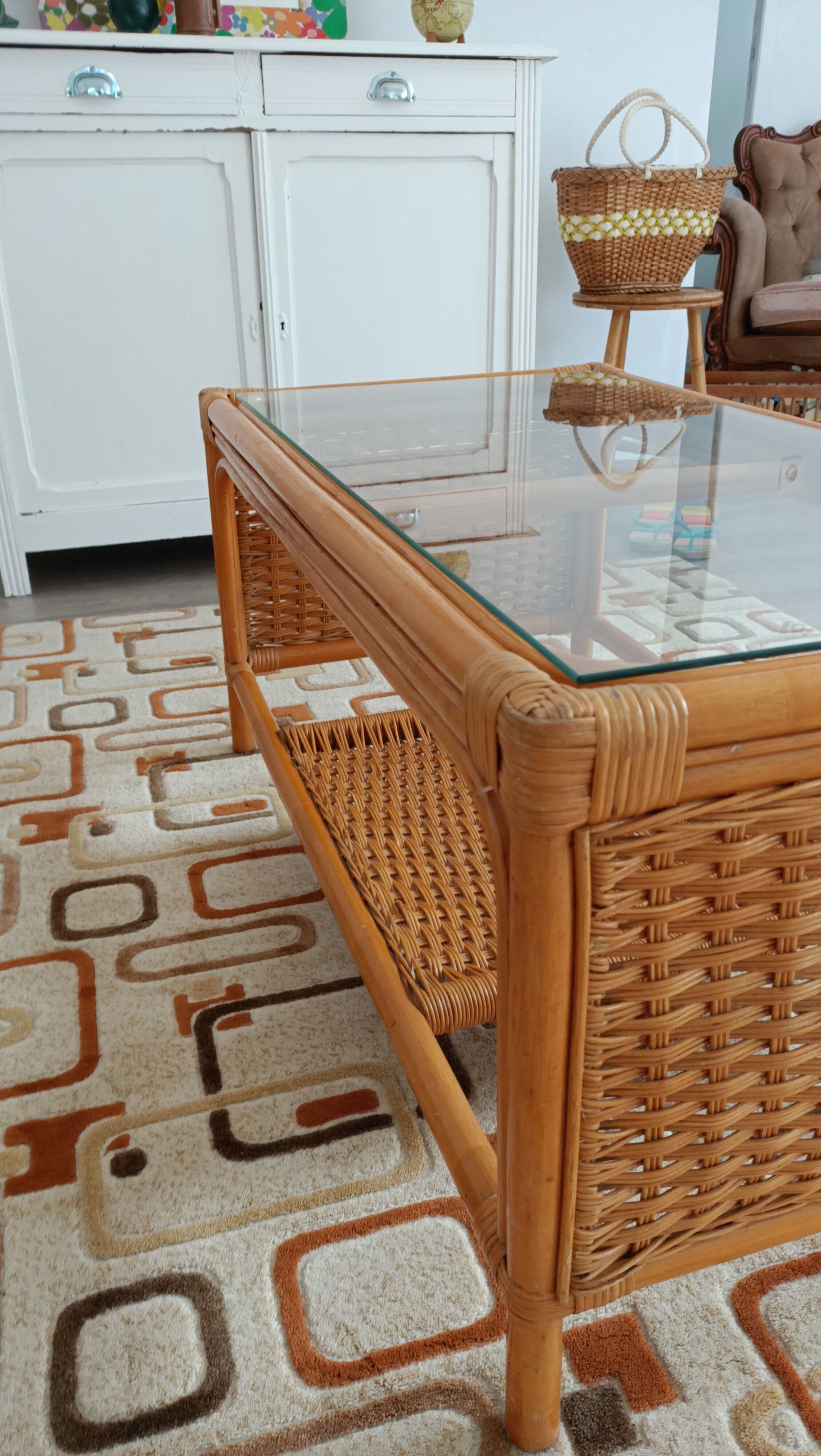 Braided rattan coffee table