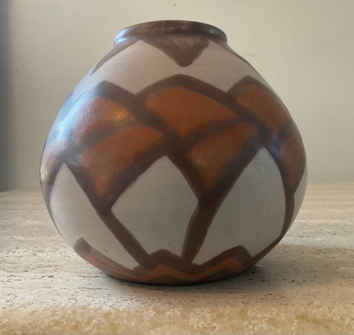 Vintage glazed ceramic ball vase signed