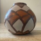 Vintage glazed ceramic ball vase signed
