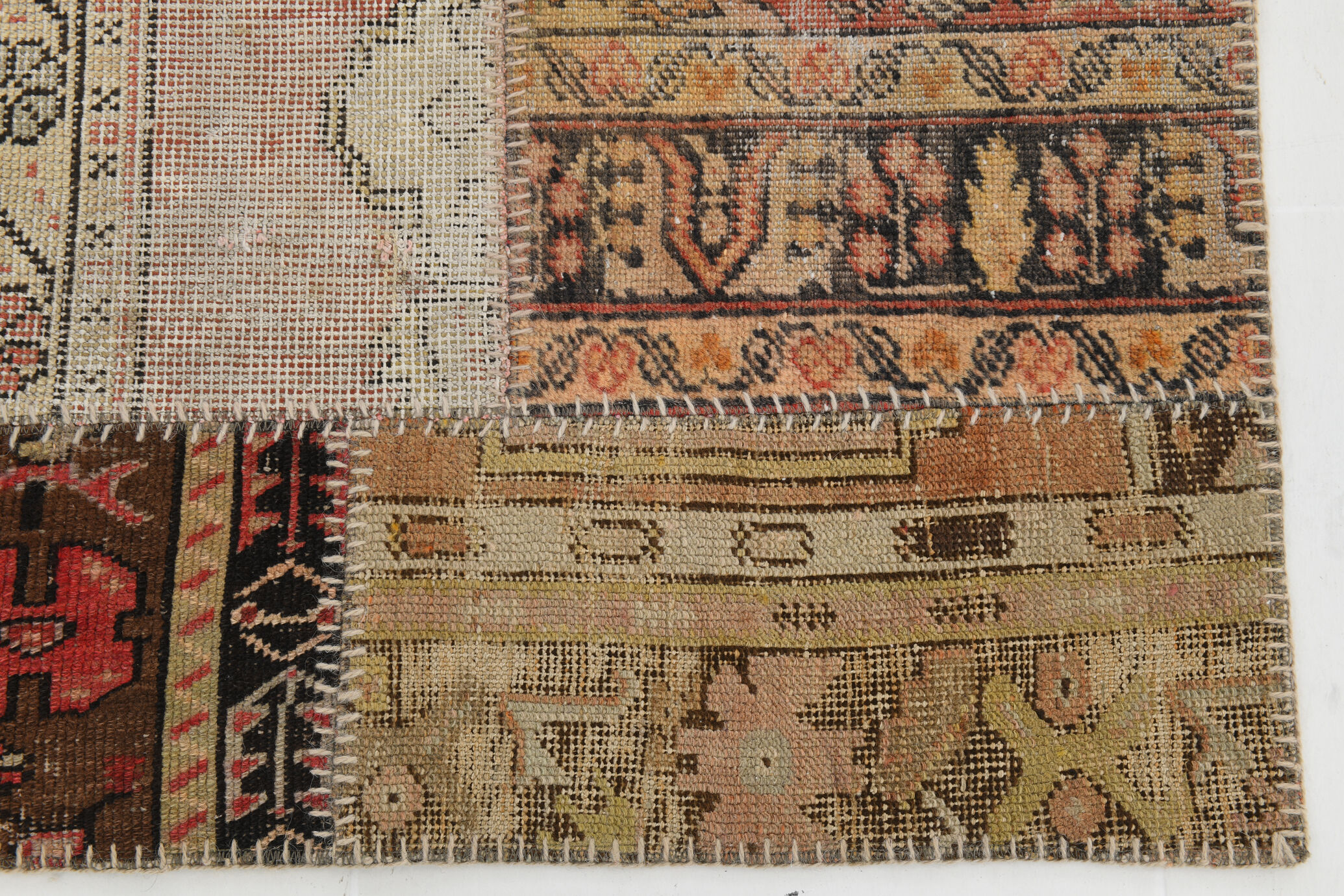 5x8 Handknotted Red Turkish Patchwork Rug, 242x173Cm