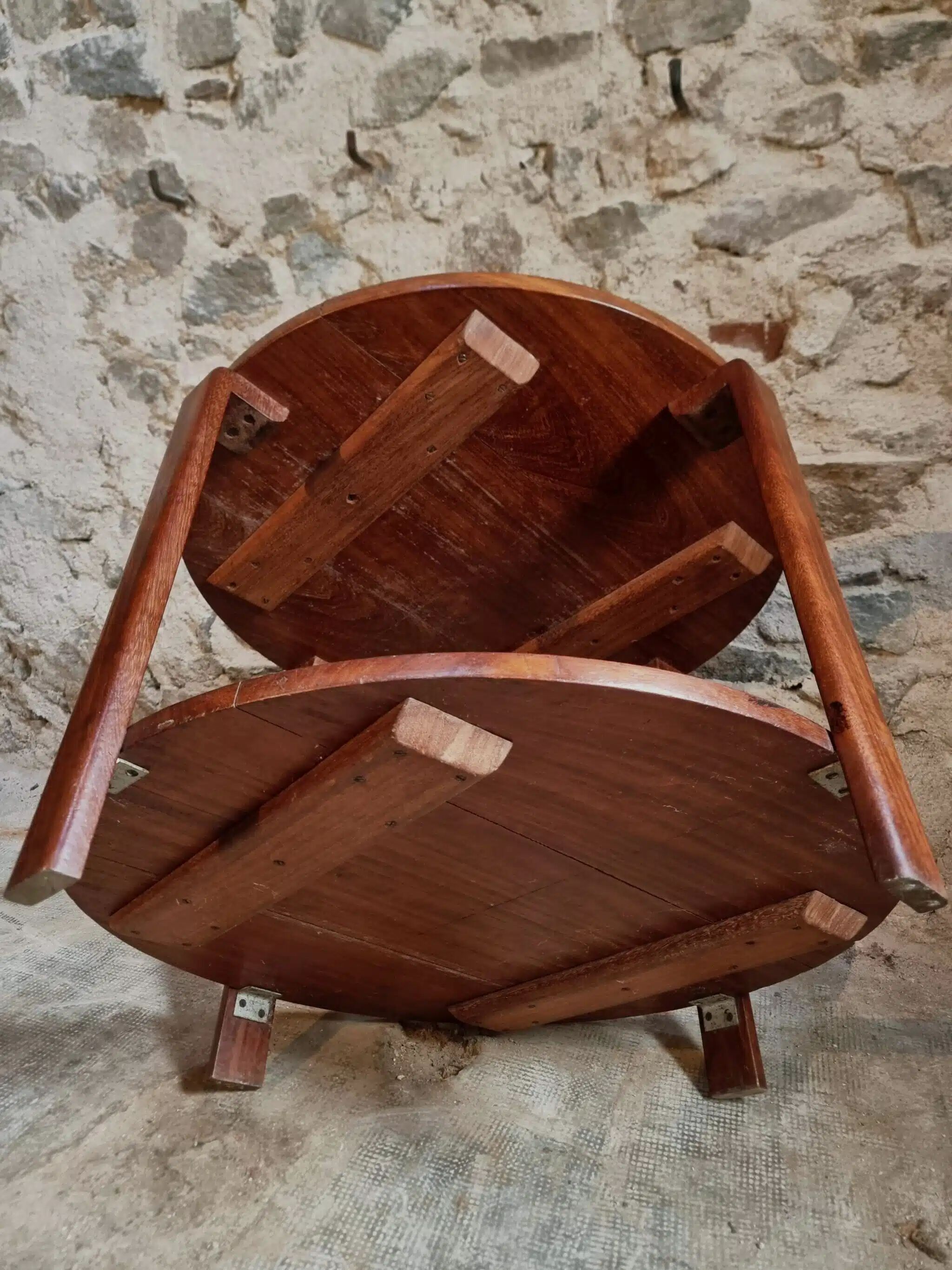 Table basse française mid-century en bois massif, années 1950