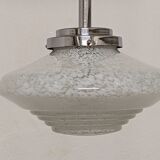 Art Deco glass suspension from Clichy, speckled white, France circa 1920.