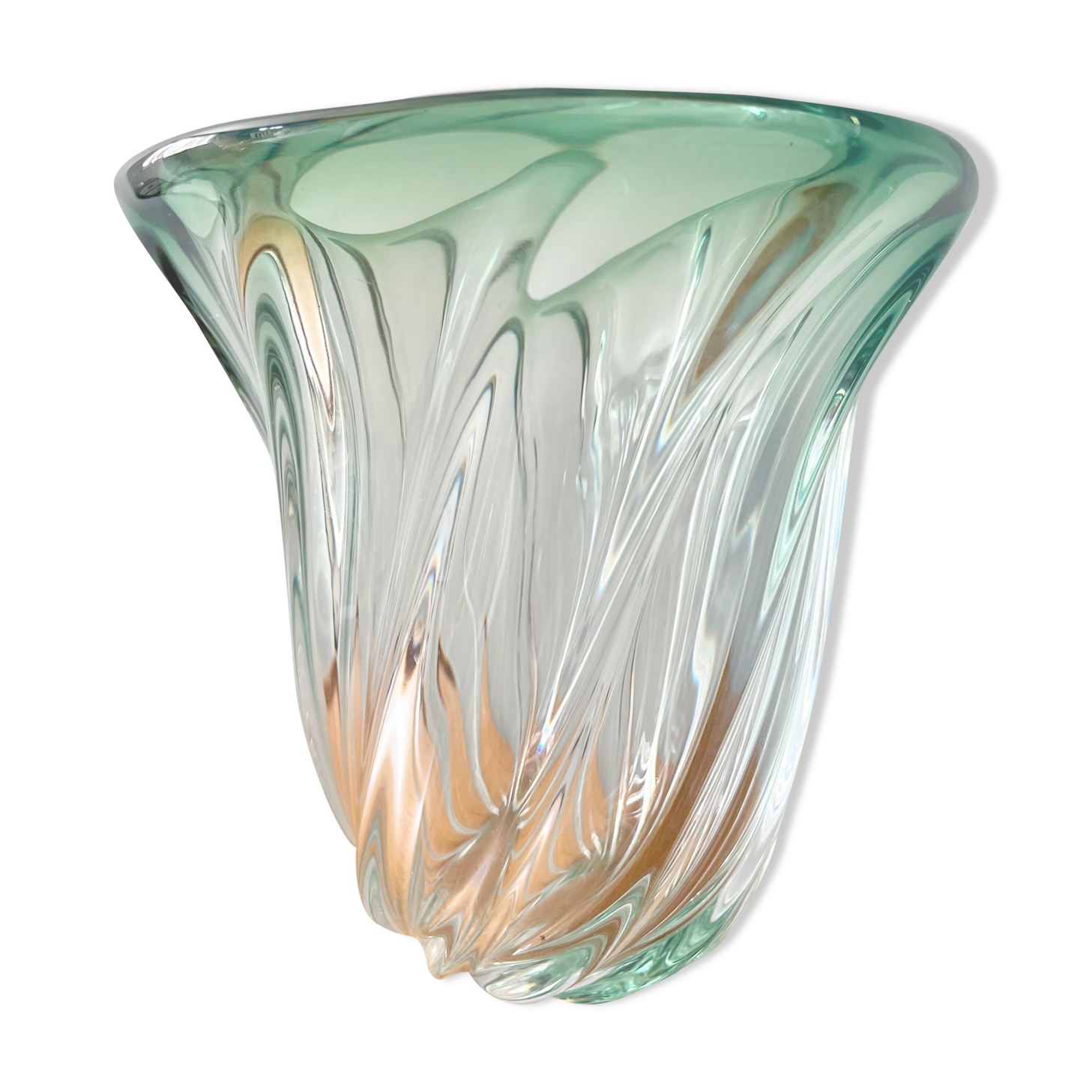 Val St Lambert Green Glass Vase from Belgium