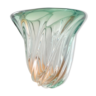 Val St Lambert Green Glass Vase from Belgium