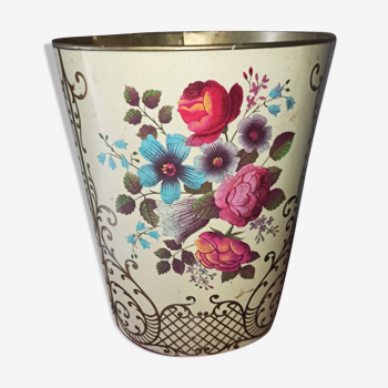 Paper basket - in painted tole decorated with flowers