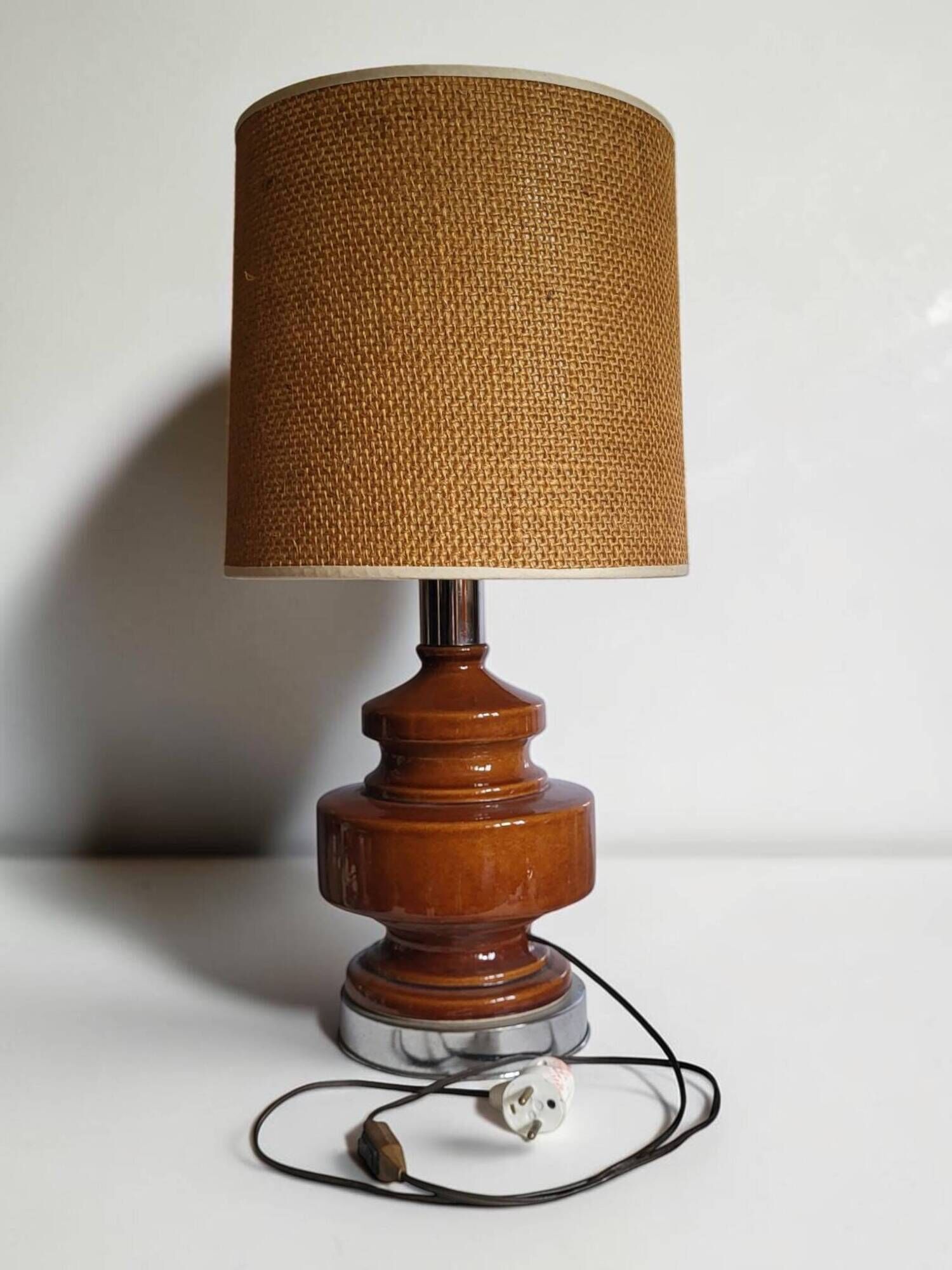 Vintage table lamp in glazed ceramic and chrome metal – 1970s