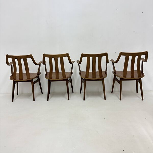 Lot de 4 chaises de salle à manger en contreplaqué, années 1960