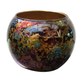 Ancien Vase Boule Verre Multicouche Multicolore Vintage