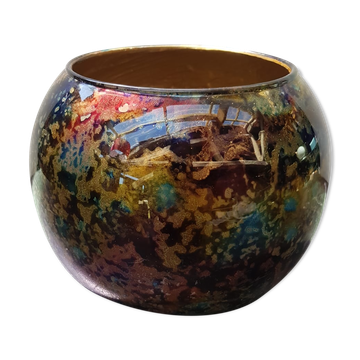 Ancien Vase Boule Verre Multicouche Multicolore Vintage