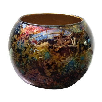 Ancien Vase Boule Verre Multicouche Multicolore Vintage