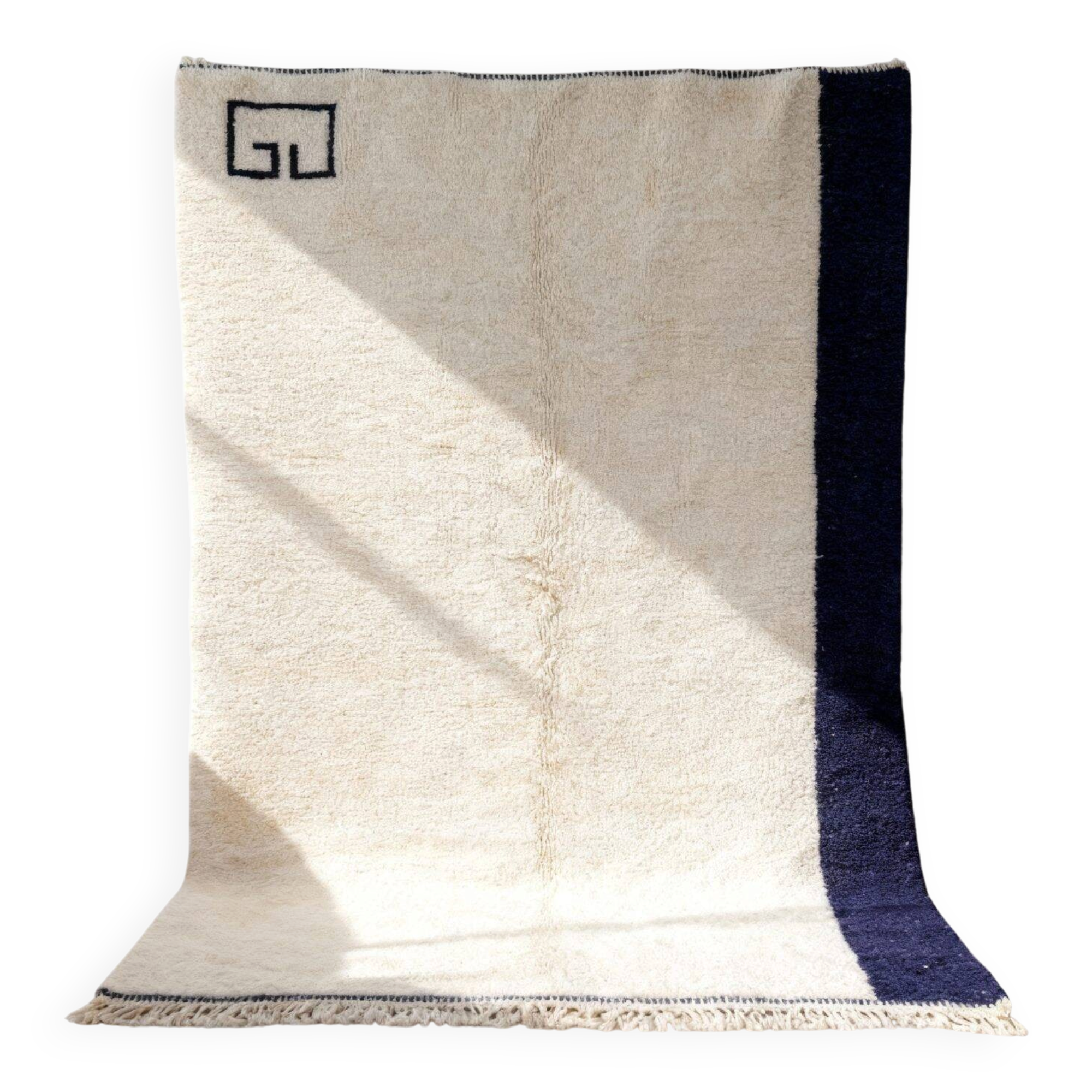 Minimalist Navy Wool Rug — Design with Greek Border
