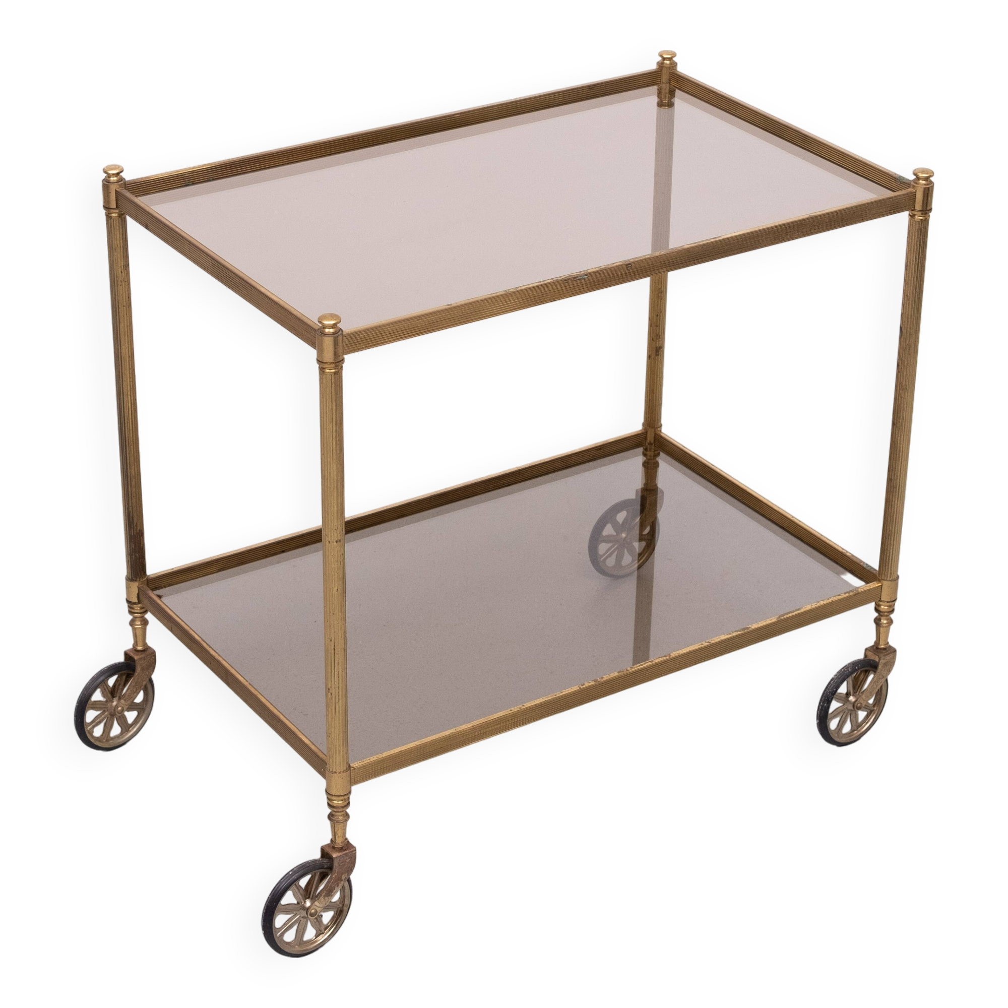 Hollywood Regency Brass Serving Trolley 1970s