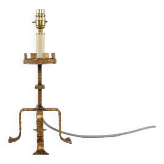 Mid-Century 1950s Brutalist Gilt Wrought Iron Candlestick Table Lamp
