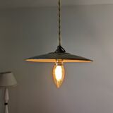 Industrial hanging lamp in green enamelled sheet metal