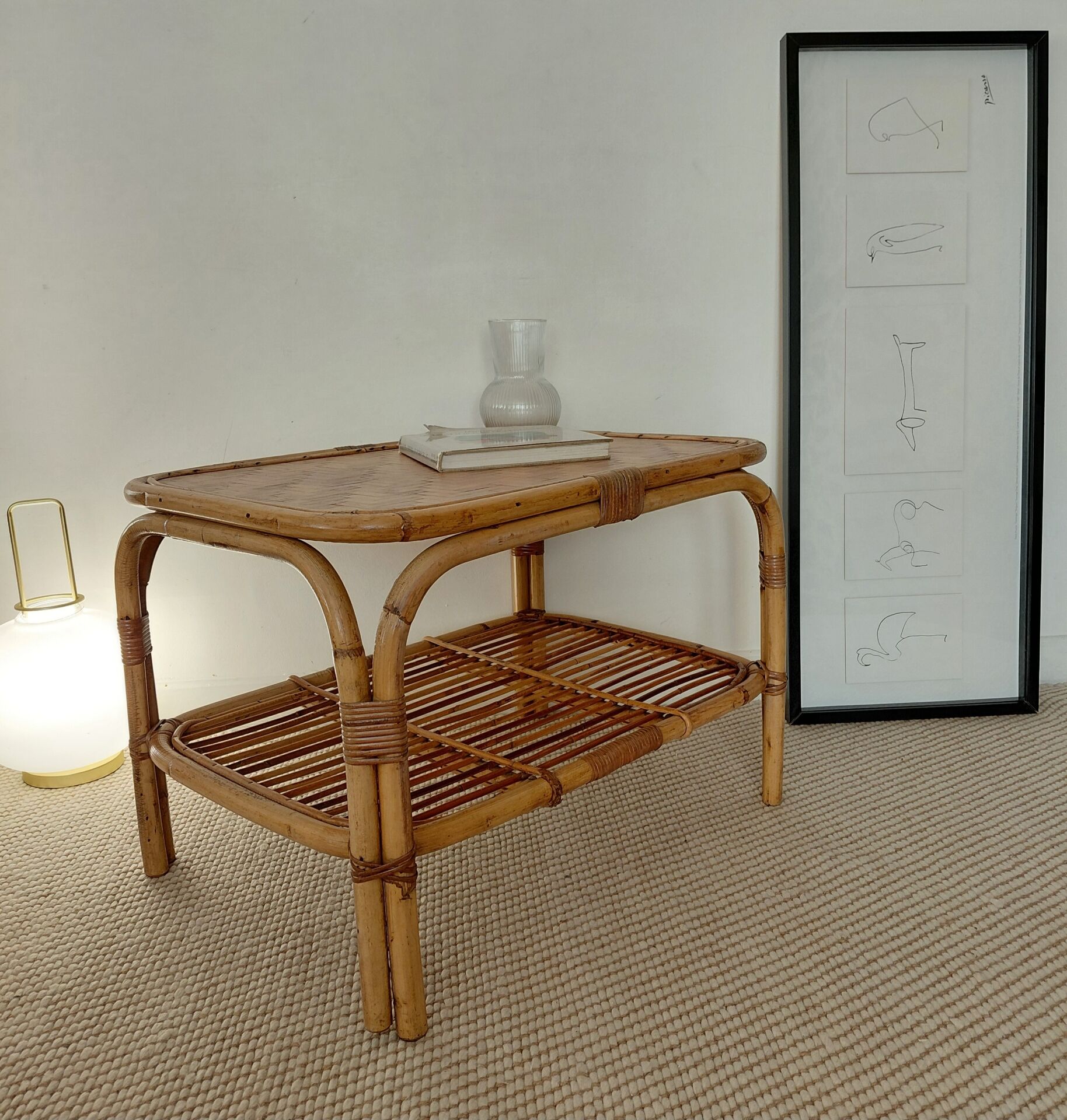 Vintage rattan coffee table from the 70s - organic lines, Riviera spirit.