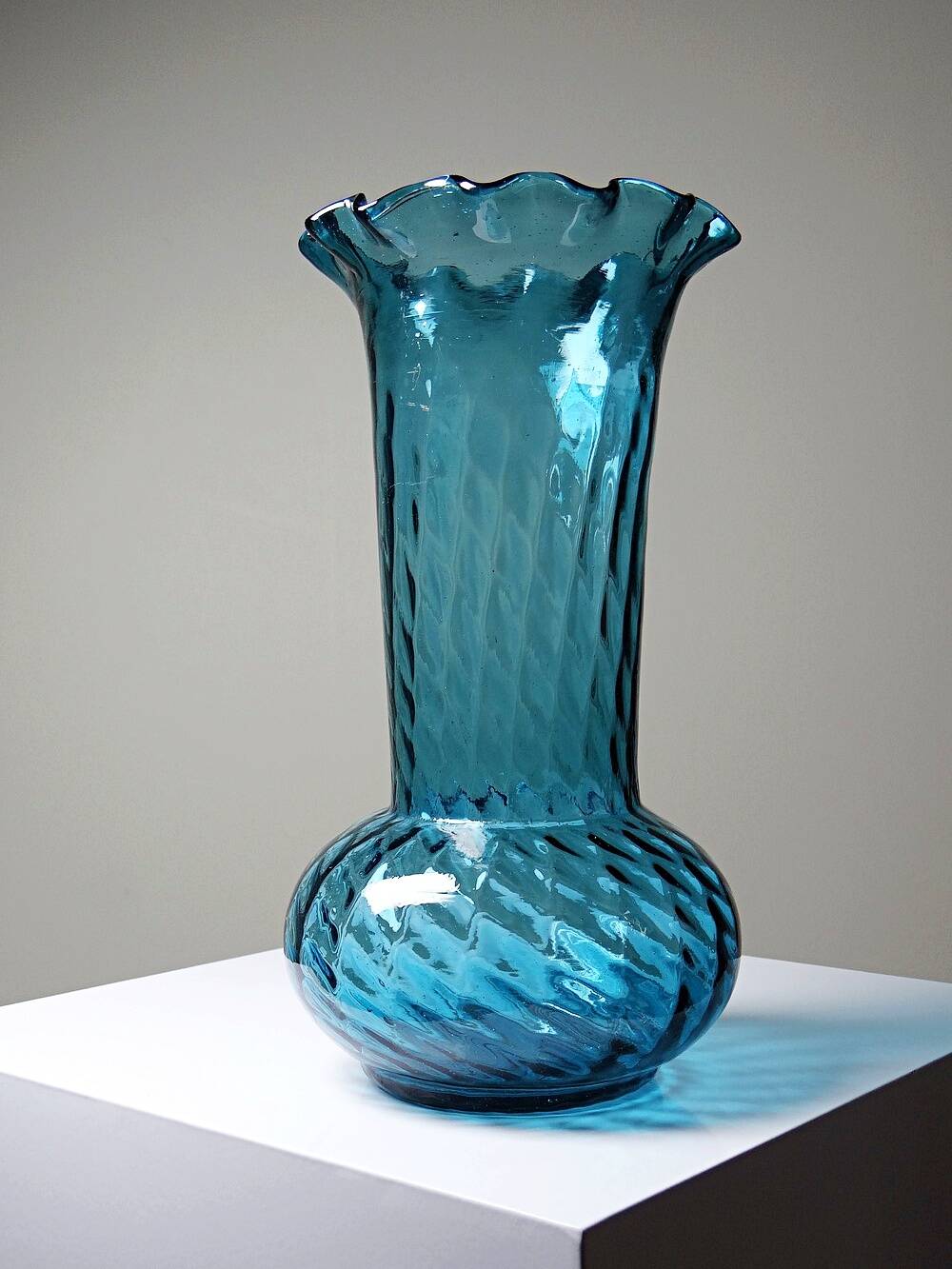 Antique turquoise art nouveau blown glass vase