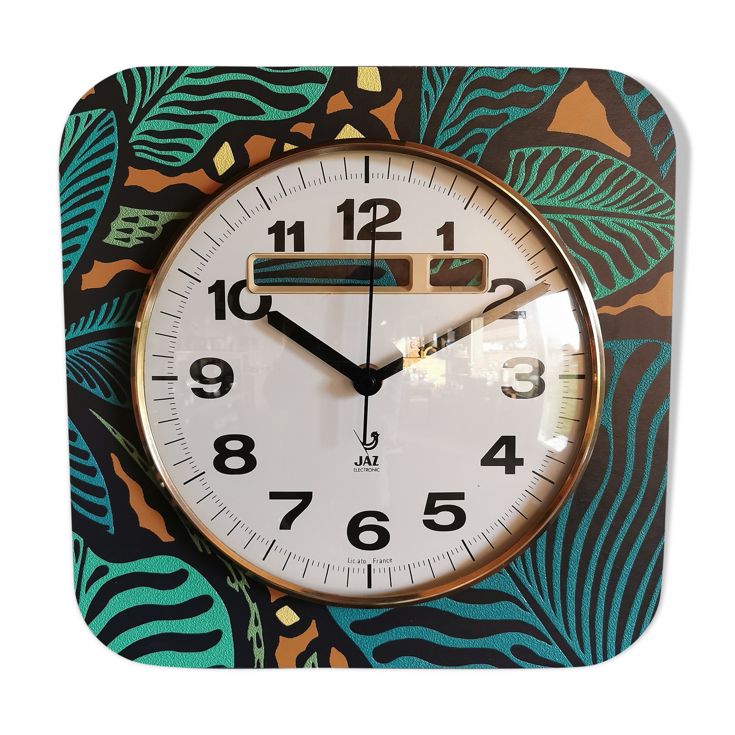 Horloge vintage pendule murale silencieuse carrée "Jaz vert noir"
