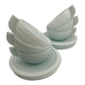 Set of 6 opaline Art Deco cups and 6 saucers.
