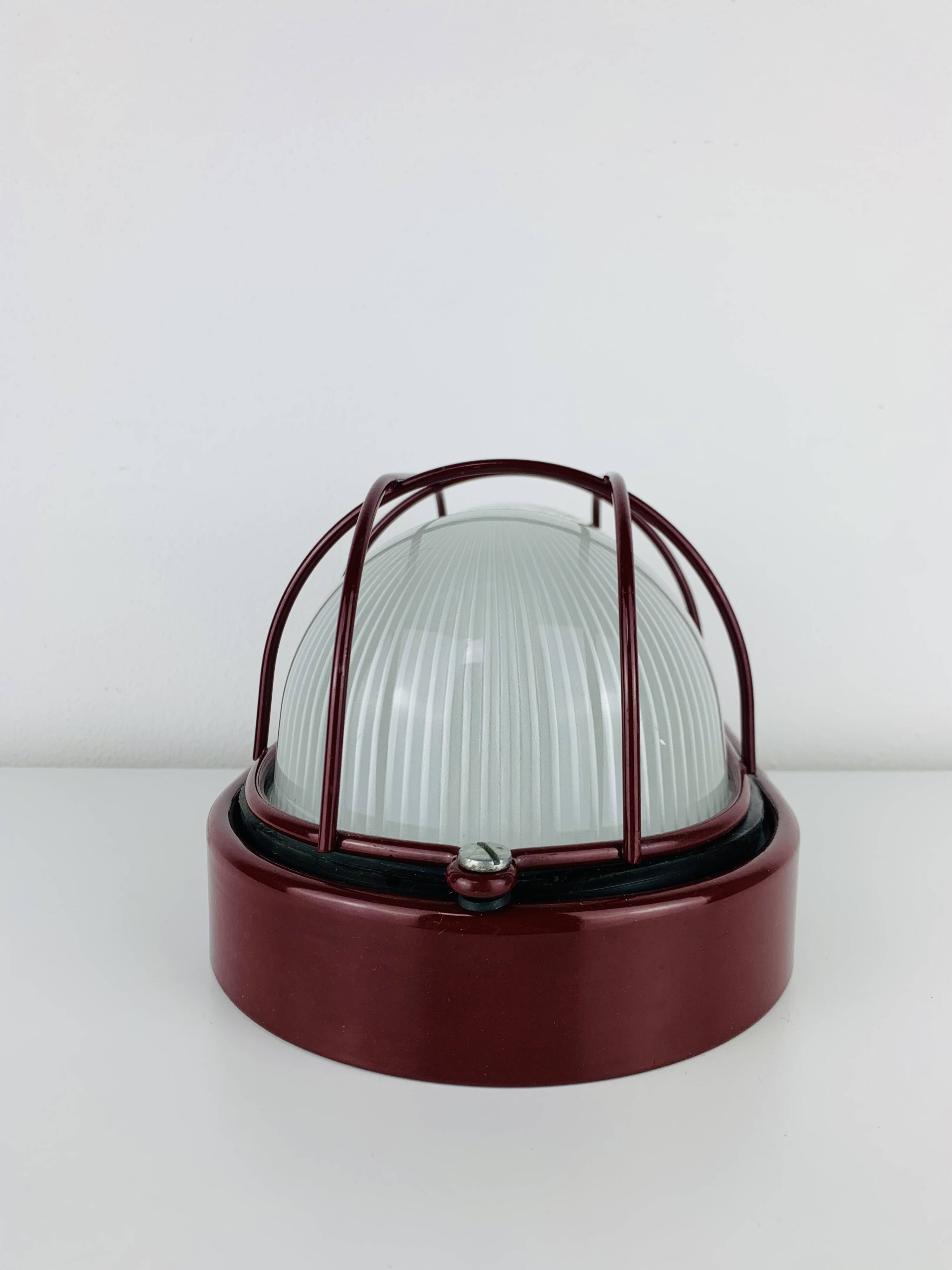 Prisma industrial bulkhead wall light, red, vintage