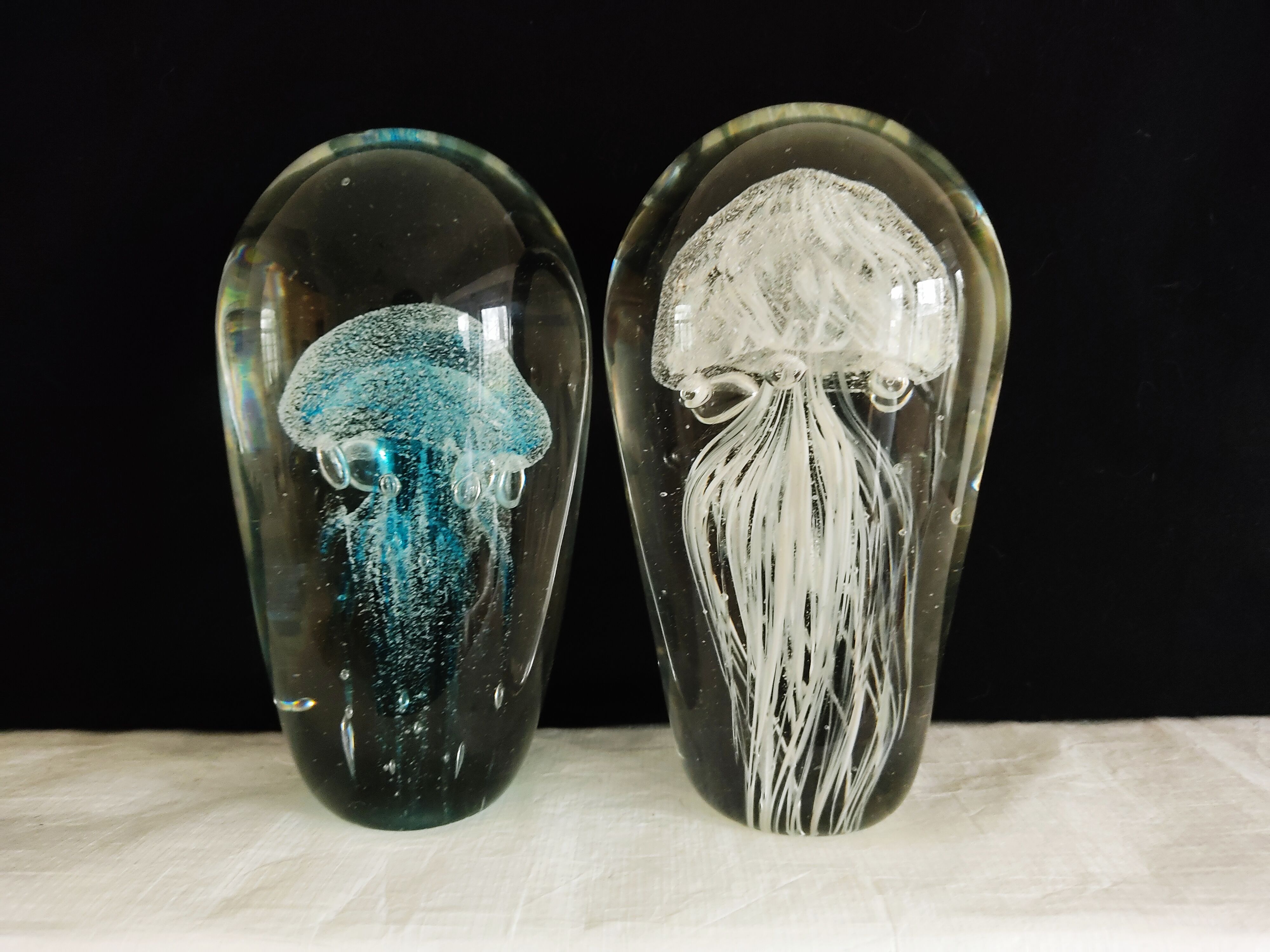 Set of two paperweights vintage jellyfish sulphide