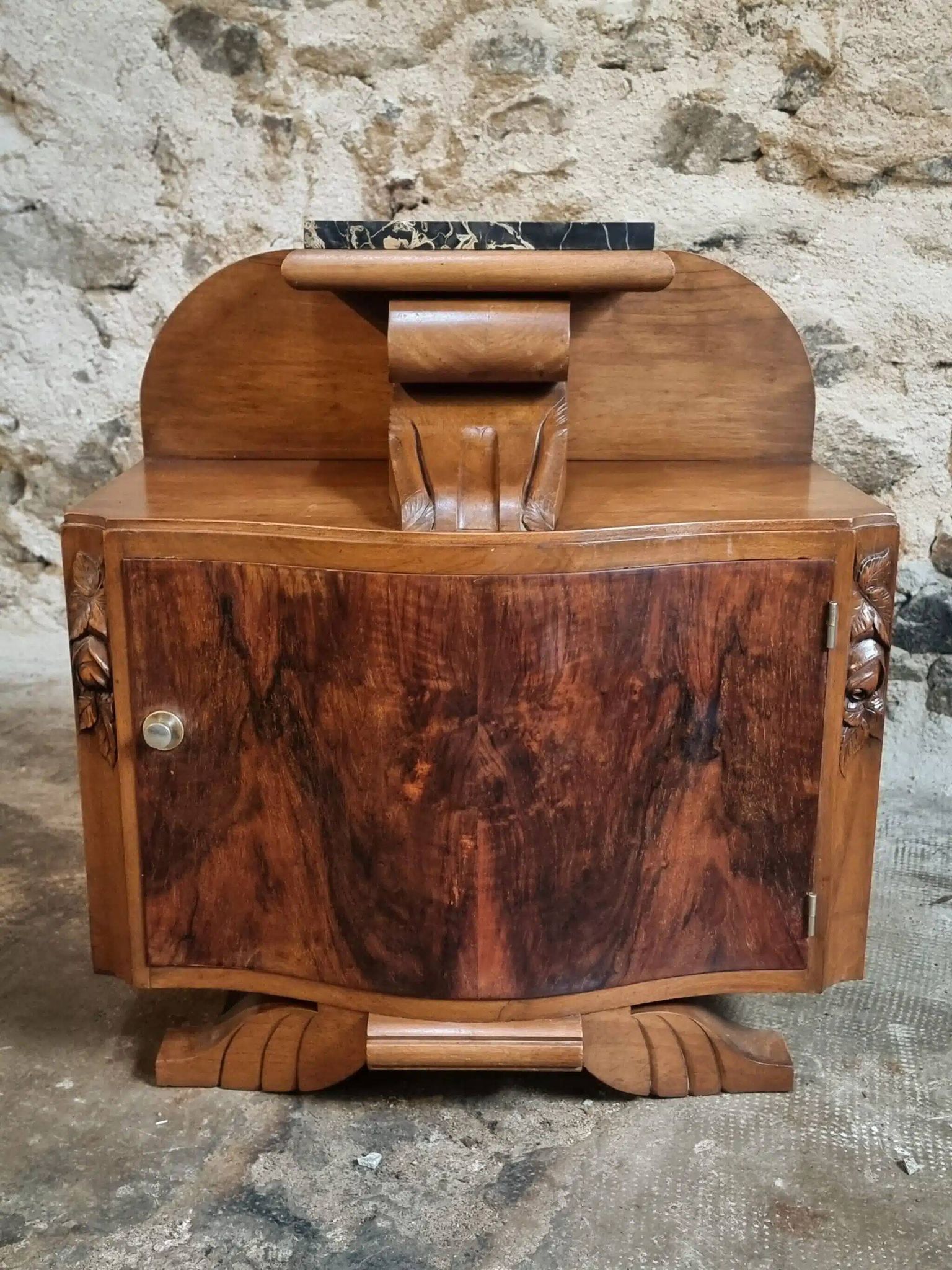 Table de chevet Art Déco française avec dessus en marbre, vers 1930