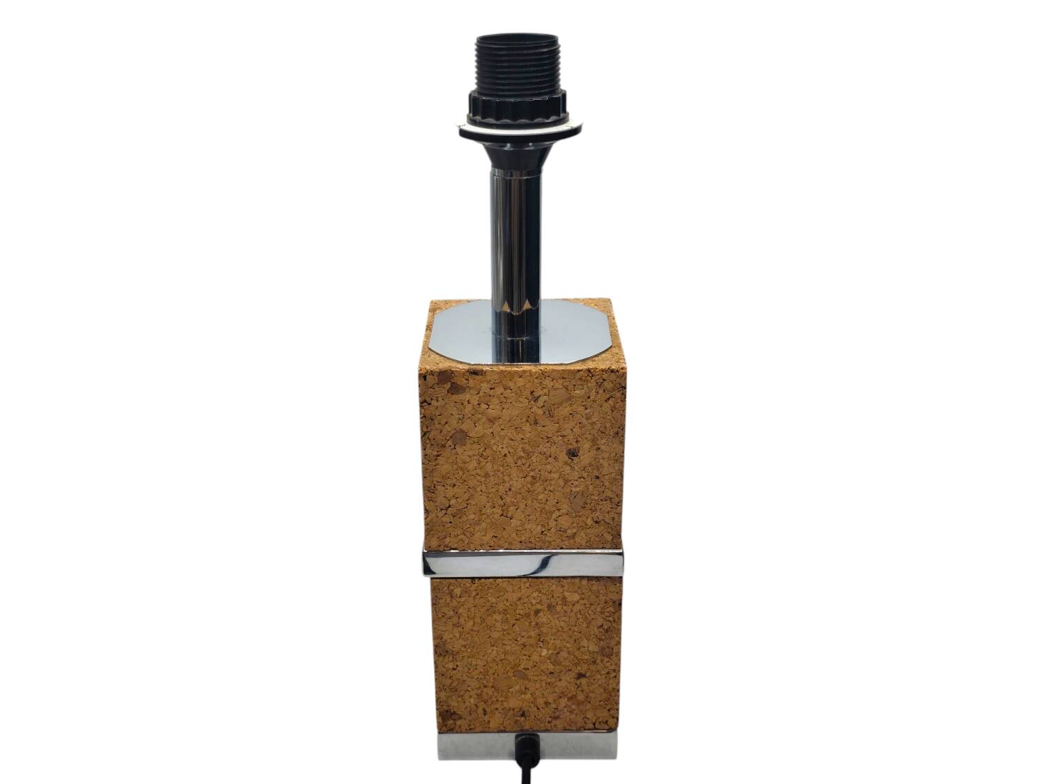 Vintage Modernist Table Lamp Base – Cork and Chrome Design — 1970s