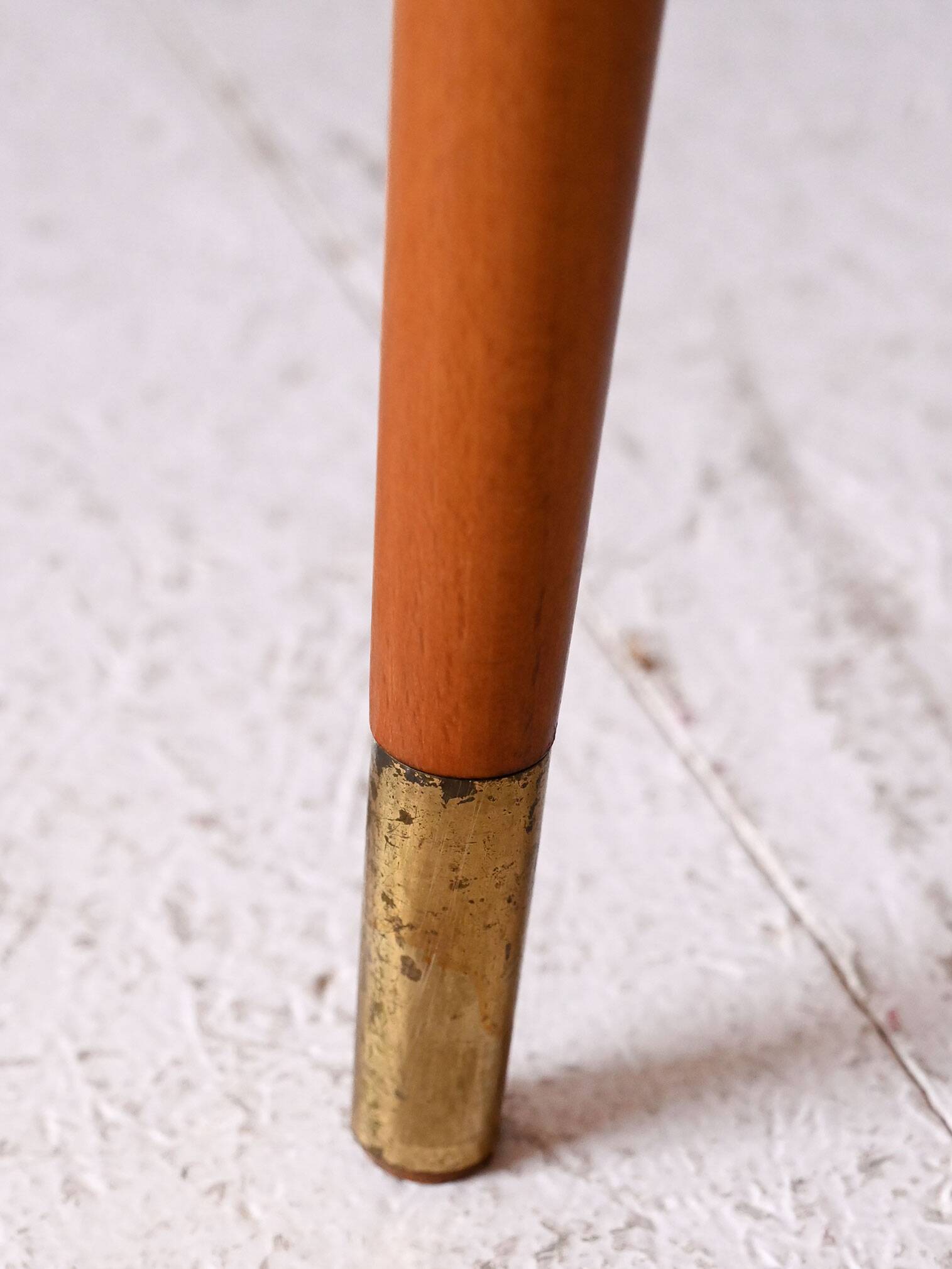 1950s Scandinavian Teak Nightstand with Brass-Tipped Legs