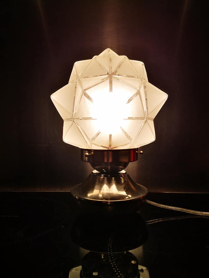 Old lamp globe opalescent glass rare model Ø 18 cm ART DECO 1930 POLYEDRE 96 faces STARS