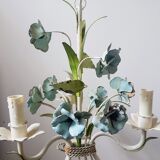 Vintage tole chandelier with light blue roses 1960s
