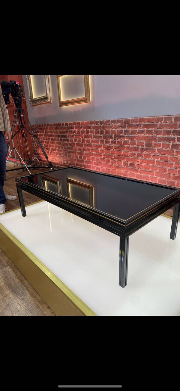 Table basse pierre vandel verre et aluminium noir circa 1970