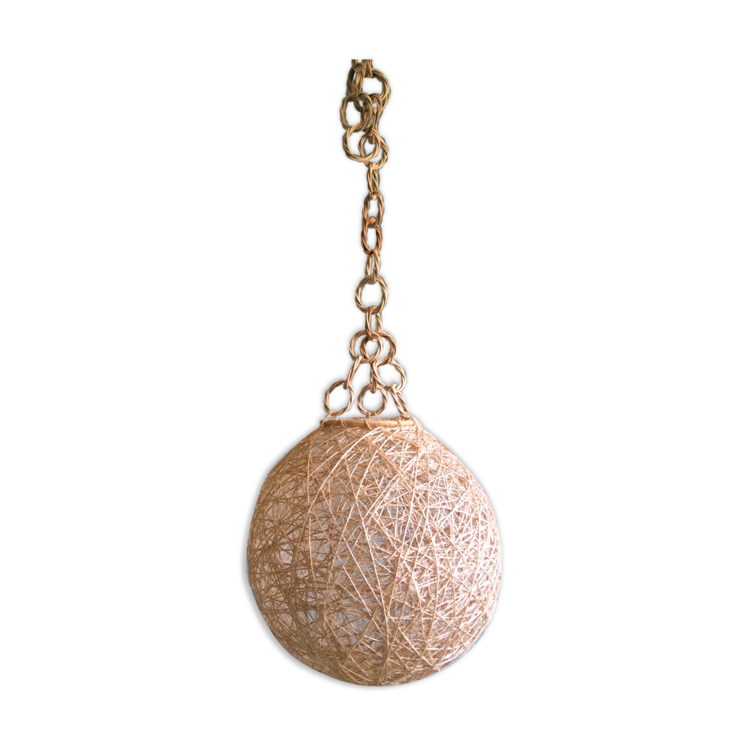 Suspension boule en corde et rotin