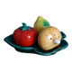 Salt and pepper shaker vegetables on a slipware leaf signed FPP Vallauris.